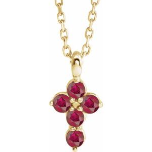 14K Yellow Gold Lab-Grown Ruby Cross 16-18" Necklace