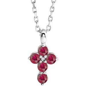 Platinum Lab-Grown Ruby Cross 16-18" Necklace