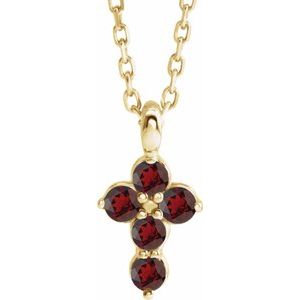 14K Yellow Gold Natural Mozambique Garnet Cross 16-18" Necklace