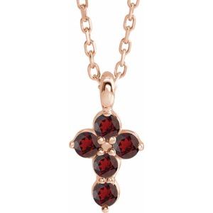 14K Rose Gold Natural Mozambique Garnet Cross 16-18" Necklace