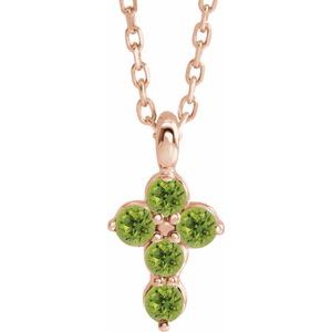 14K Rose Gold Natural Peridot Cross 16-18" Necklace