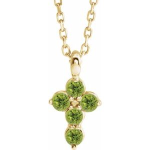 14K Yellow Gold Natural Peridot Cross 16-18" Necklace