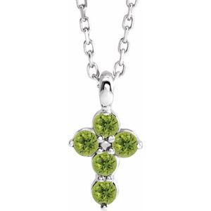 Sterling Silver Natural Peridot Cross 16-18" Necklace