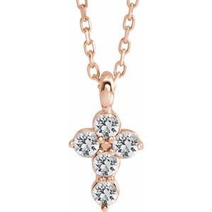 14K Rose Gold Natural White Sapphire Cross 16-18" Necklace