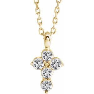 14K Yellow Gold Natural White Sapphire Cross 16-18" Necklace