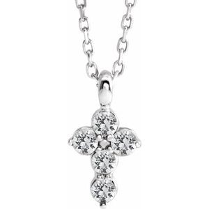 Platinum Natural White Sapphire Cross 16-18" Necklace