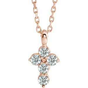 14K Rose Gold 1/6 CTW Natural Diamond Cross 16-18" Necklace
