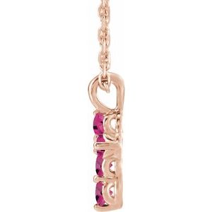 14K Rose Gold Natural Pink Tourmaline Cross 16-18" Necklace