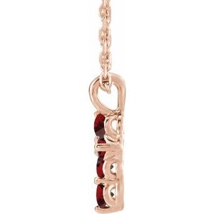 14K Rose Gold Natural Mozambique Garnet Cross 16-18" Necklace