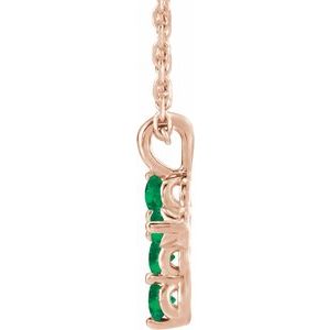 14K Rose Gold Lab-Grown Emerald Cross 16-18" Necklace