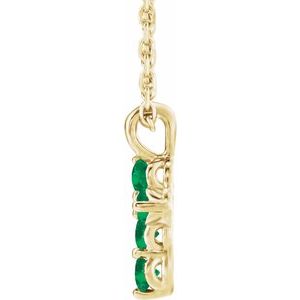 14K Yellow Gold Natural Emerald Cross 16-18" Necklace
