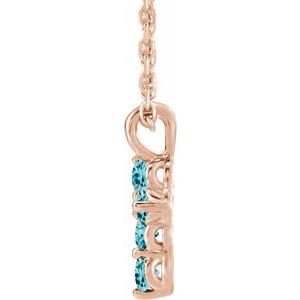 14K Rose Gold Natural Blue Zircon Cross 16-18" Necklace