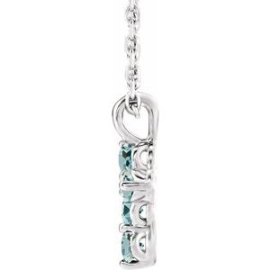 Sterling Silver Natural Aquamarine Cross 16-18" Necklace