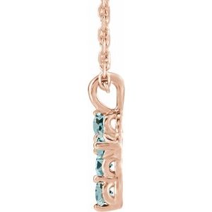 14K Rose Gold Natural Aquamarine Cross 16-18" Necklace