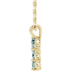14K Yellow Gold Natural Aquamarine Cross 16-18" Necklace