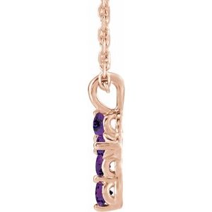 14K Rose Gold Natural Amethyst Cross 16-18" Necklace
