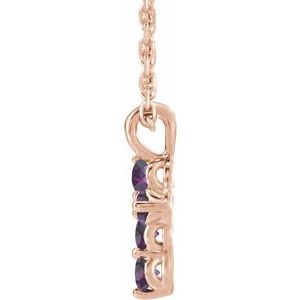 14K Rose Gold Lab-Grown Alexandrite Cross 16-18" Necklace