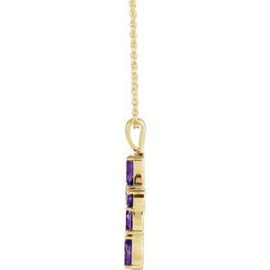14K Yellow Gold Natural Amethyst Cross 16-18" Necklace