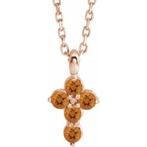 14K Rose Gold Natural Citrine Cross 16-18" Necklace