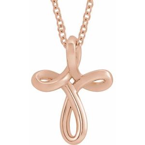 14K Rose Gold Youth Cross 15" Necklace