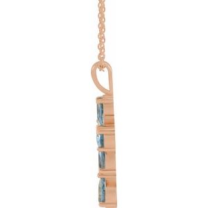 14K Rose Gold Natural Aquamarine Cross 16-18" Necklace