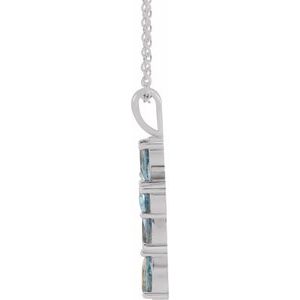 14K White Gold Natural Aquamarine Cross 16-18" Necklace