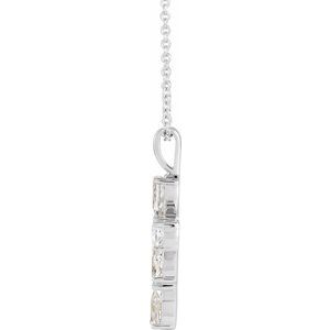14K White Gold Natural White Sapphire Cross 16-18" Necklace
