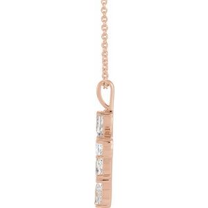 14K Rose Gold Natural White Sapphire Cross 16-18" Necklace