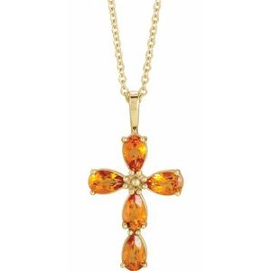 14K Yellow Gold Natural Citrine Cross 16-18" Necklace