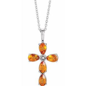 Platinum Natural Citrine Cross 16-18" Necklace