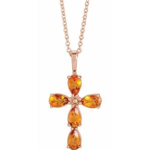 14K Rose Gold Natural Citrine Cross 16-18" Necklace