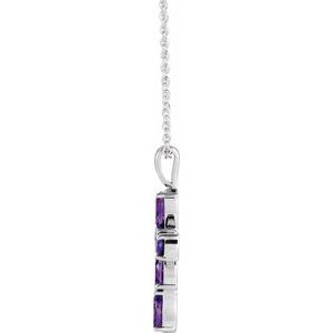 14K White Gold Natural Amethyst Cross 16-18" Necklace