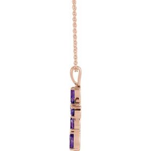 14K Rose Gold Natural Amethyst Cross 16-18" Necklace