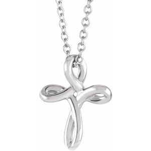 14K White Gold Youth Cross 15" Necklace
