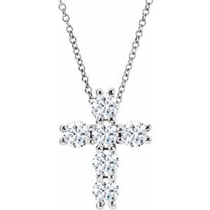 14K White Gold 1 1/6 CTW Natural Diamond Cross 18" Necklace