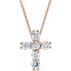 14K Rose Gold 1/4 CTW Natural Diamond Cross 18" Necklace