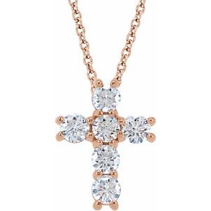 14K Rose Gold 3/4 CTW Lab-Grown Diamond Cross 18" Necklace