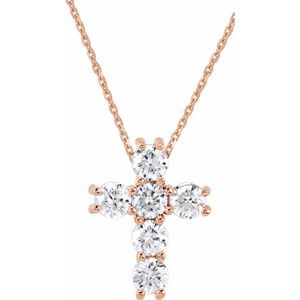14K Rose Gold 1/2 CTW Lab-Grown Diamond Cross 18" Necklace