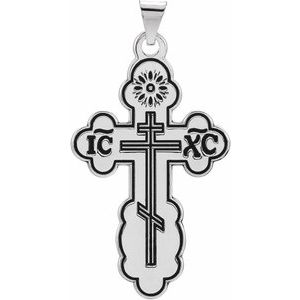 Sterling Silver Orthodox Cross Pendant with Black Inlay without Packaging
