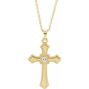 14K White Gold .06 CT Natural Diamond Cross 18" Necklace