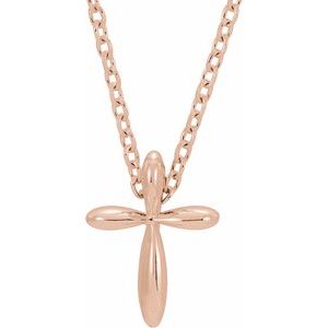 14K Rose Gold 10x7.72 mm Cross 16-18" Necklace