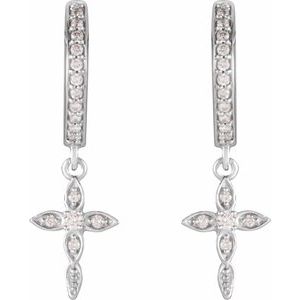 14K White Gold 1/8 CTW Natural Diamond Cross Hoop Earrings