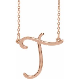 14K Rose Gold Script Initial T 16" Necklace