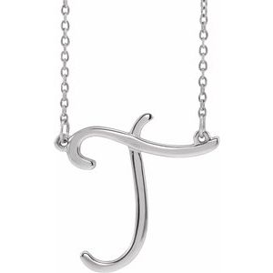 14K White Gold Script Initial T 16" Necklace
