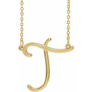 14K Yellow Gold Script Initial T 16" Necklace
