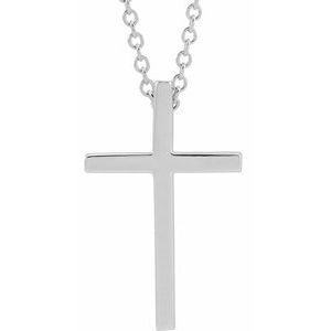 14K White Gold 17.4x11.1 mm Cross 18" Necklace