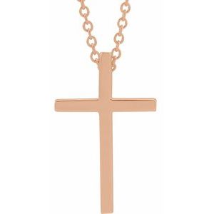 14K Rose Gold 17.4x11.1 mm Cross 18" Necklace