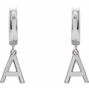 Platinum Initial A Hinged Huggie Earring
