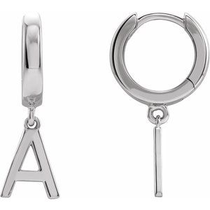 18K White Gold Initial A Hinged Huggie Earring