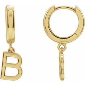 14K Yellow Gold Initial B Hinged Huggie Earring